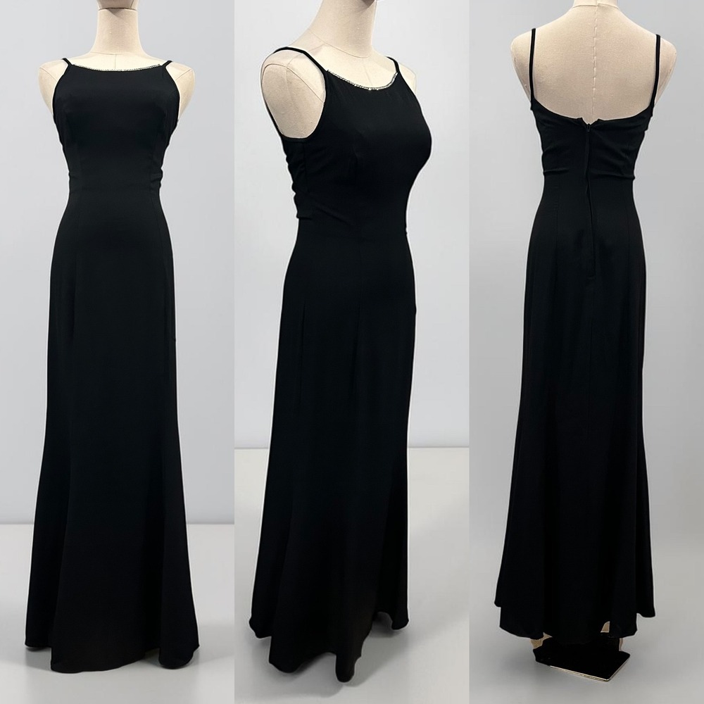 VTG Jessica McClintock Gunne Sax Black Prom Gown Rhinestone Mermaid Dress 3/4‎
